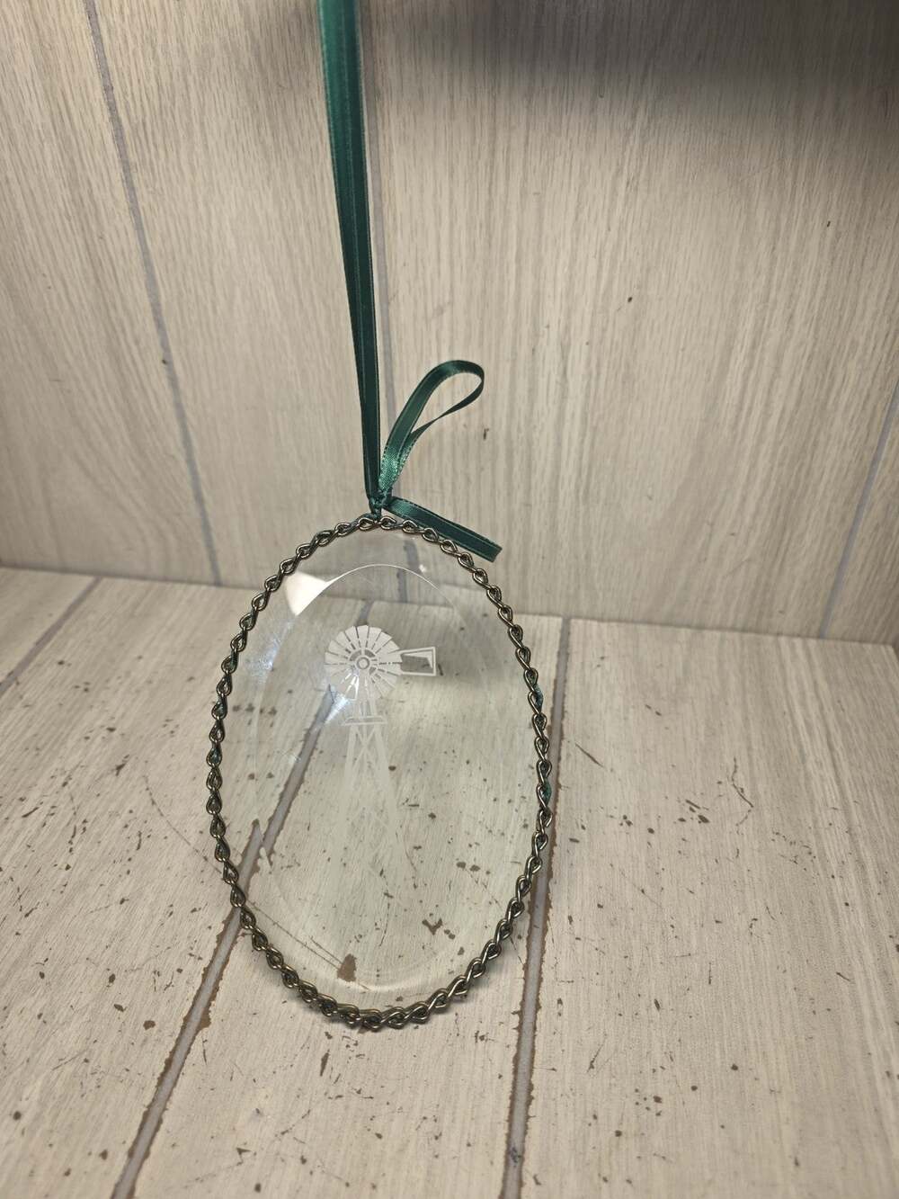 Vintage Chain Framed Etched Windmill Suncatcher Clear Beautiful Collectors
